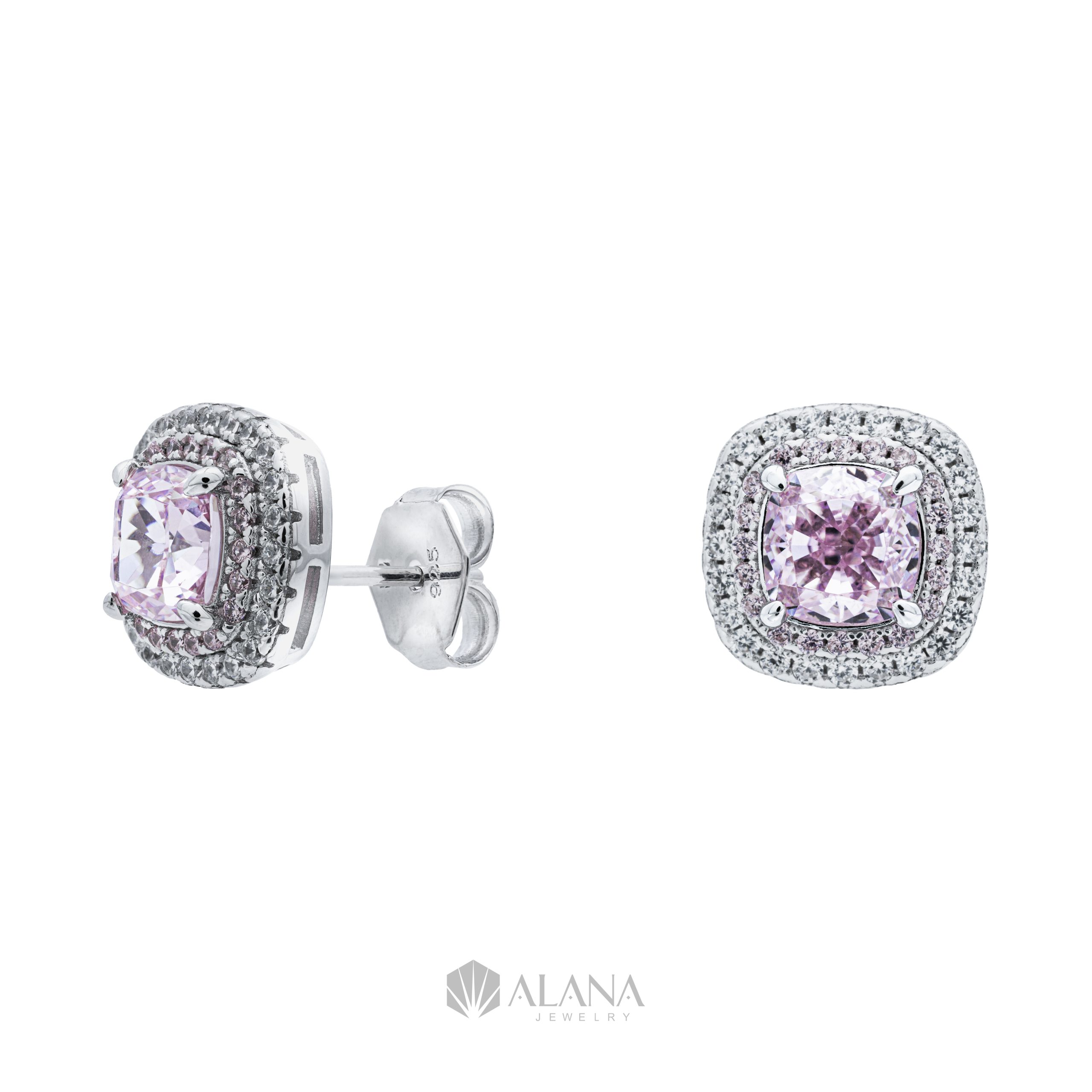 Bông Tai Hình Cushion Hồng Xoàn Nam Phi - EWS060008