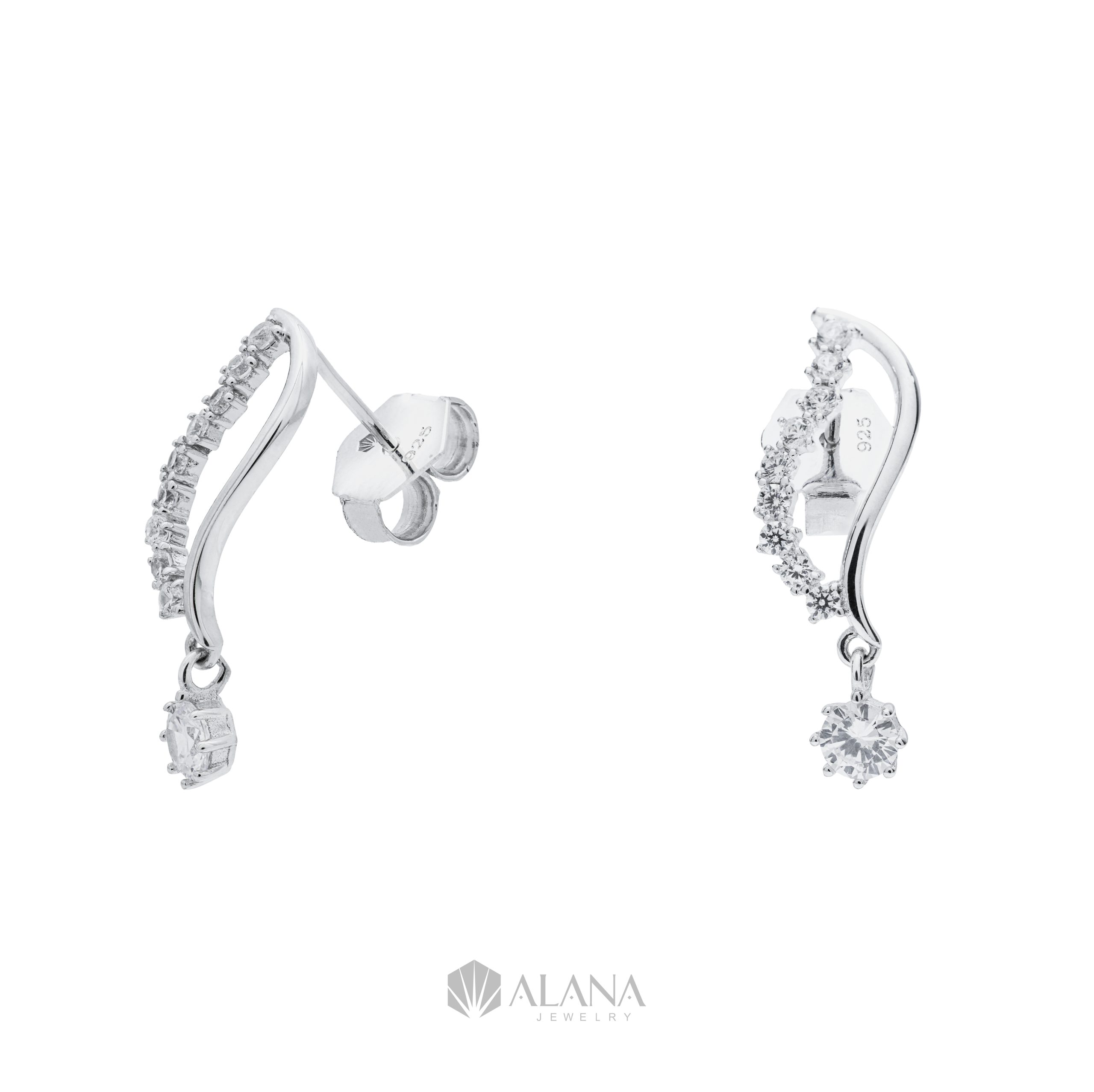 Bông Tai Hình Lá Thiết Kế Đính Đá CZ - EWS010