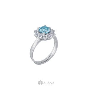 Nhẫn Hoa Moissanite Xanh Biển - RWS065004