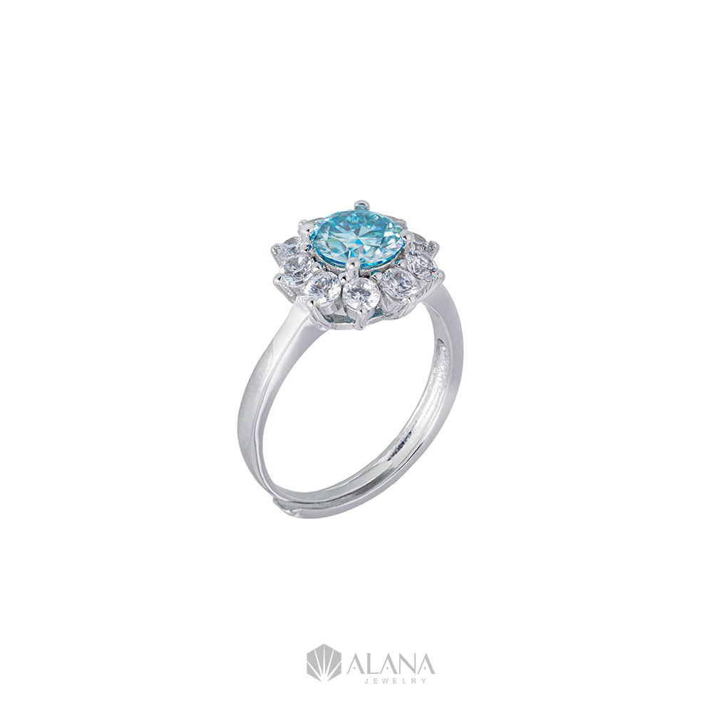 Nhẫn Hoa Moissanite Xanh Biển - RWS065004