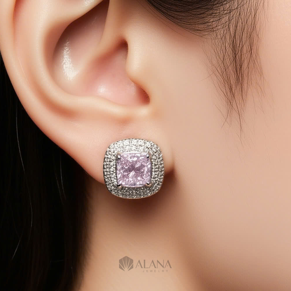 Bông Tai Hình Cushion Hồng Xoàn Nam Phi - EWS060008 - Ảnh 3