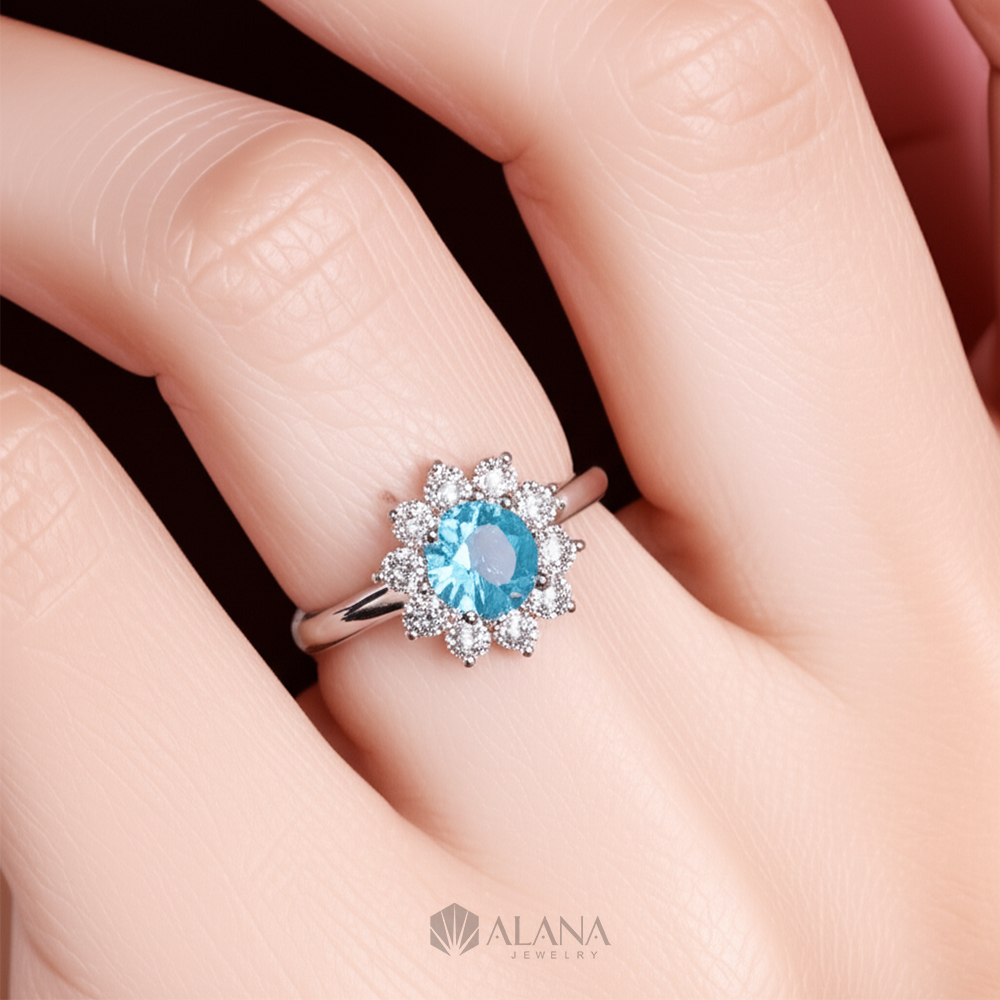 Nhẫn Hoa Moissanite Xanh Biển - RWS065004 - Ảnh 6