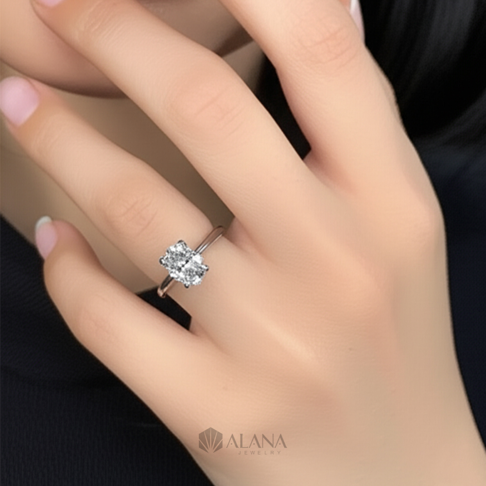 Nhẫn Oval Đính Moissanite Chủ 7x9 - RWS090014 - Ảnh 3