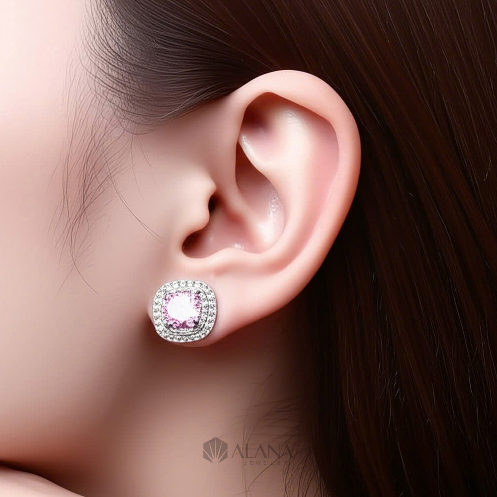 Bông Tai Hình Cushion Hồng Xoàn Nam Phi - EWS060008 - Ảnh 2