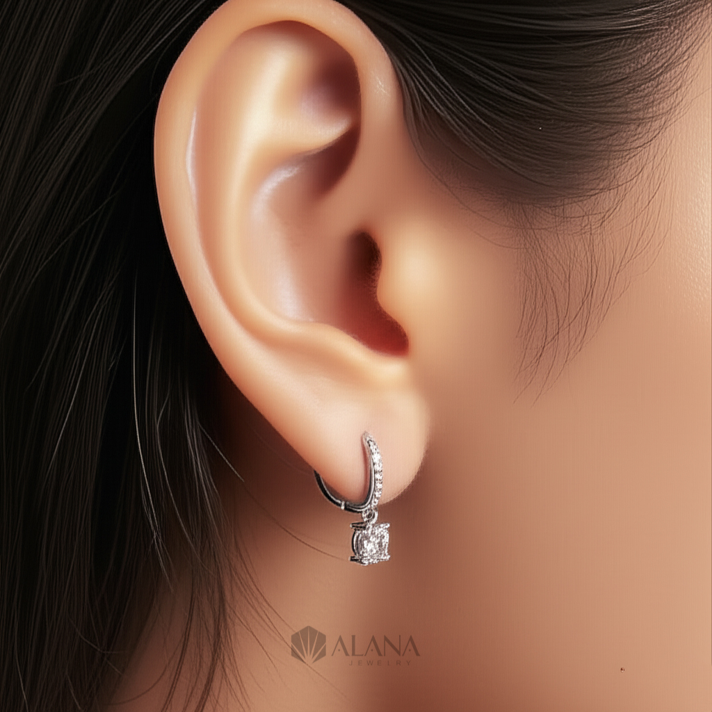 Bông Tai Hình Cushion Thiết Kế Đính Đá CZ - EWS080006 - Ảnh 2