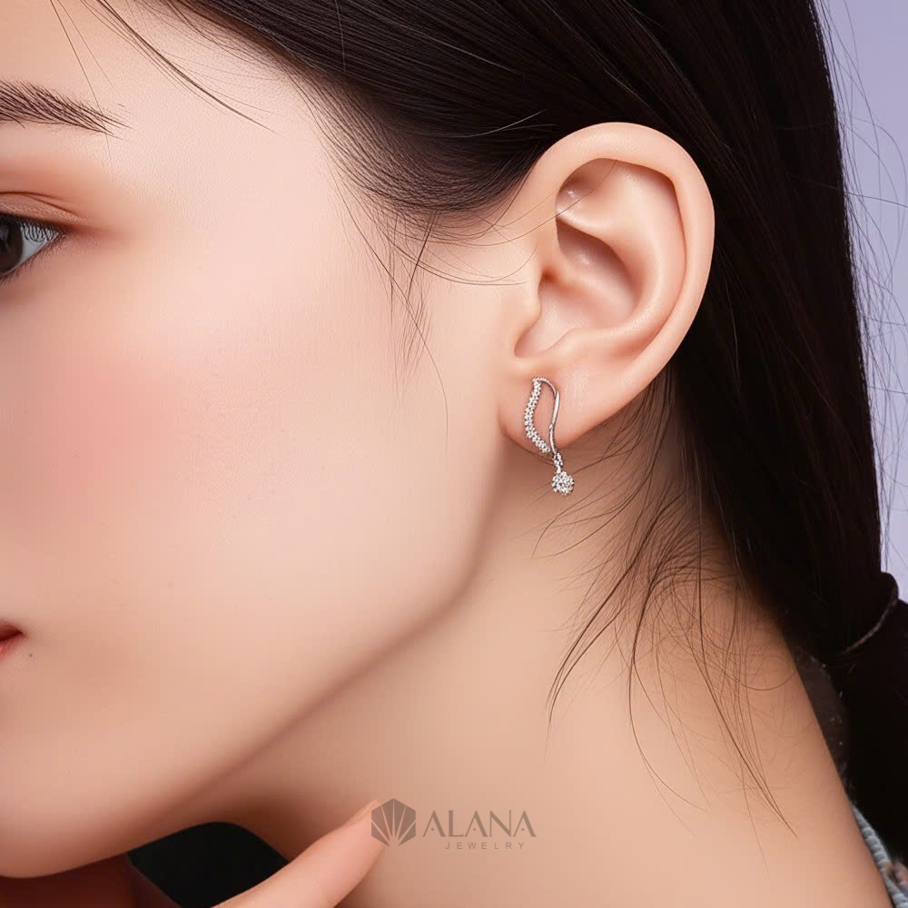 Bông Tai Hình Lá Thiết Kế Đính Đá CZ - EWS010 - Ảnh 2