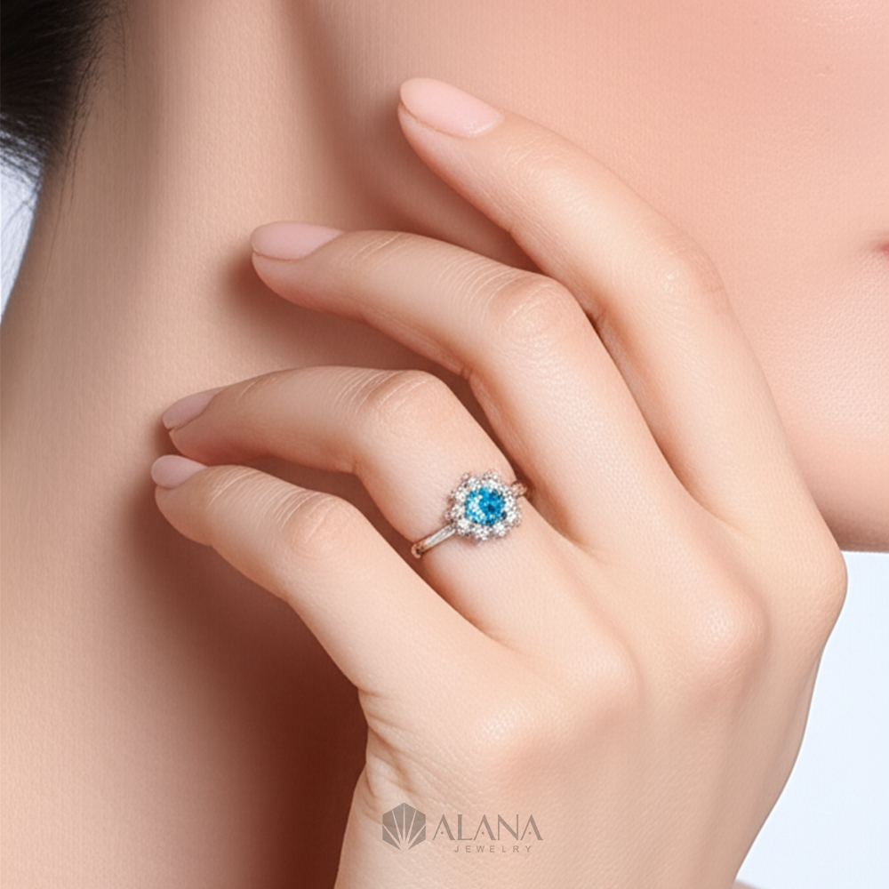Nhẫn Hoa Moissanite Xanh Biển - RWS065004 - Ảnh 2