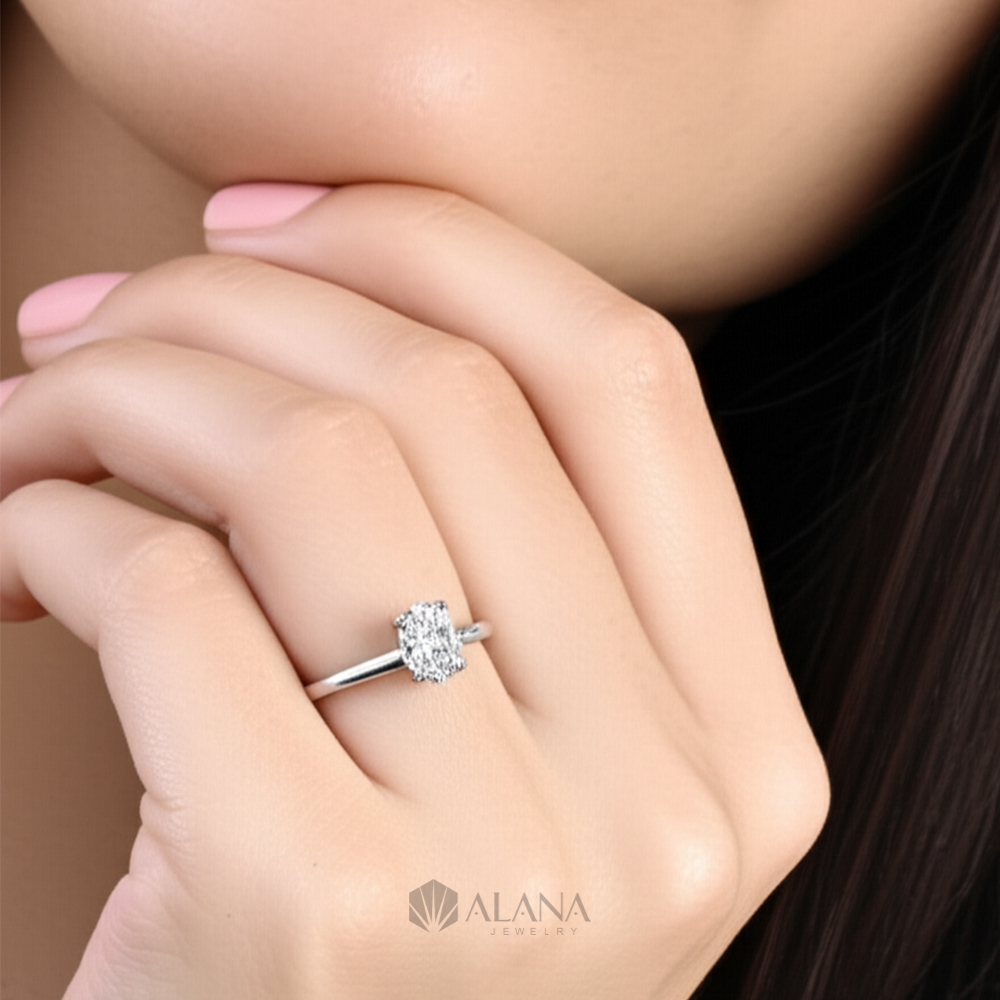 Nhẫn Oval Đính Moissanite Chủ 7x9 - RWS090014 - Ảnh 6