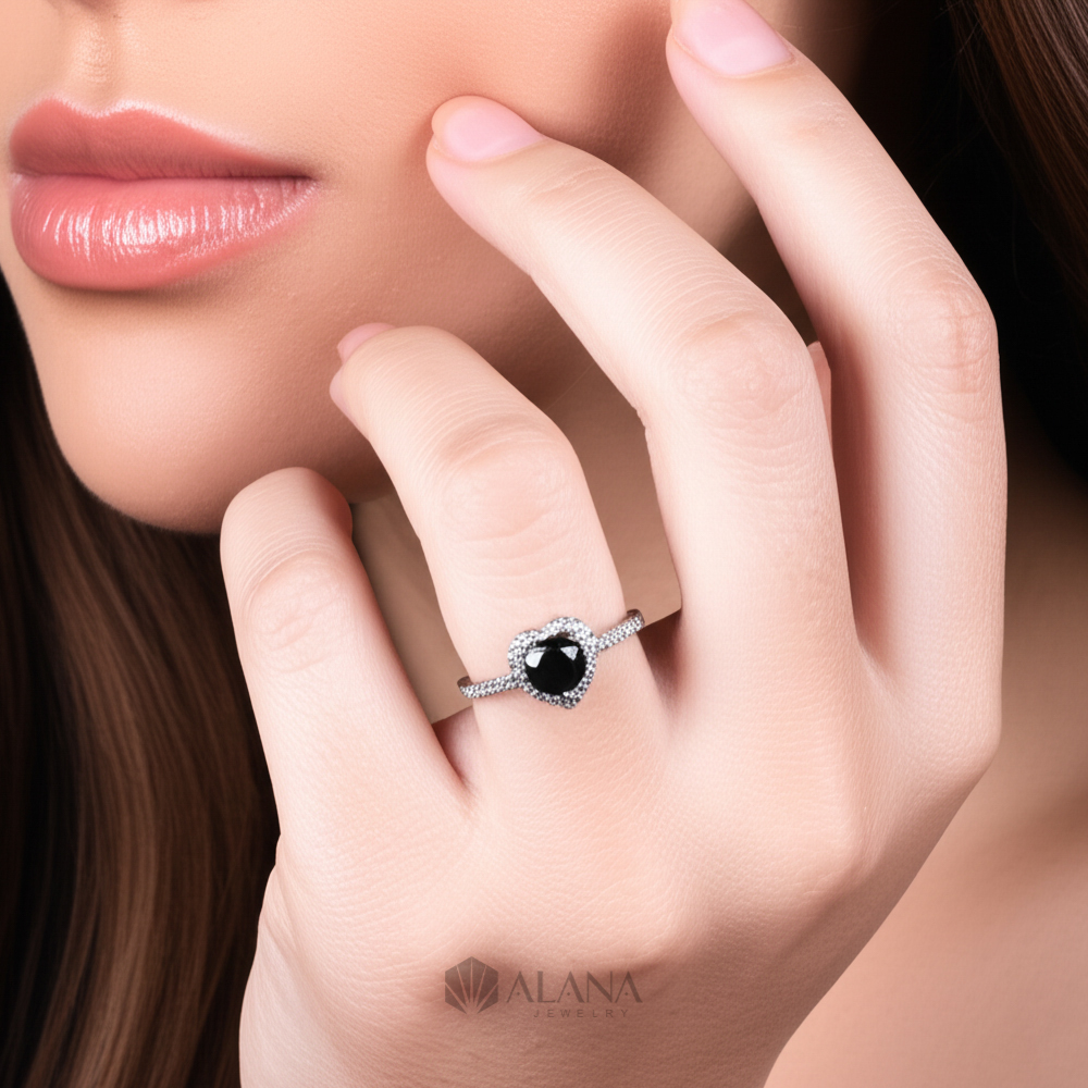Nhẫn Hình Trái Tim Đính Moissanite Đen - RWS065026 - Ảnh 2