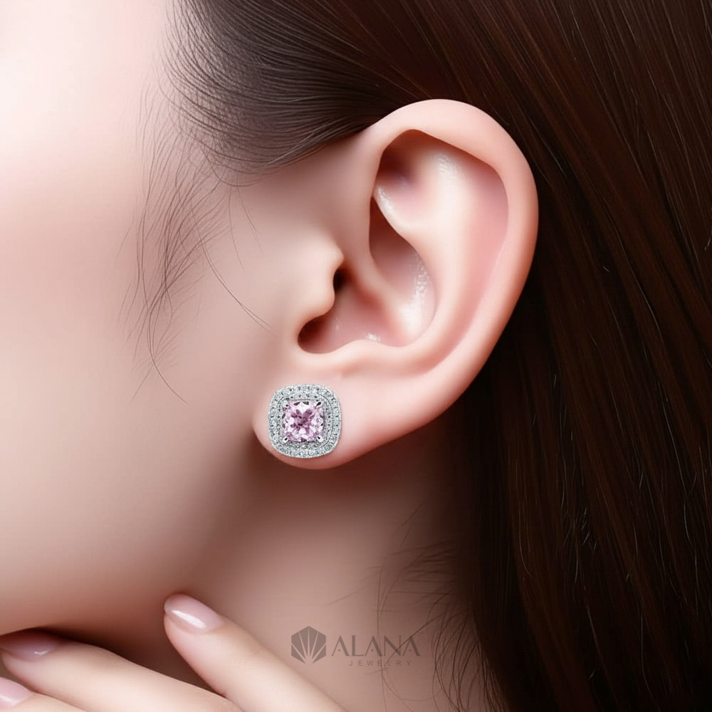 Bông Tai Hình Cushion Hồng Xoàn Nam Phi - EWS060008 - Ảnh 6