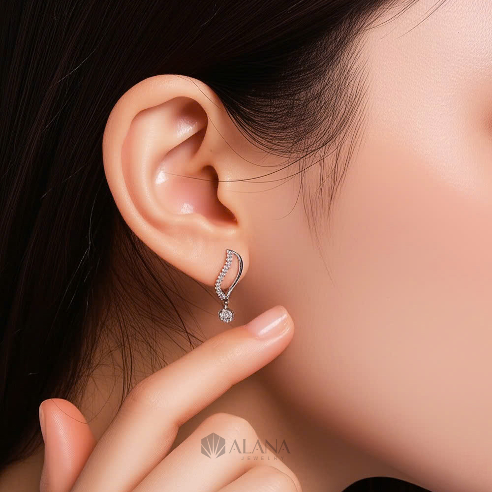 Bông Tai Hình Lá Thiết Kế Đính Đá CZ - EWS010 - Ảnh 6