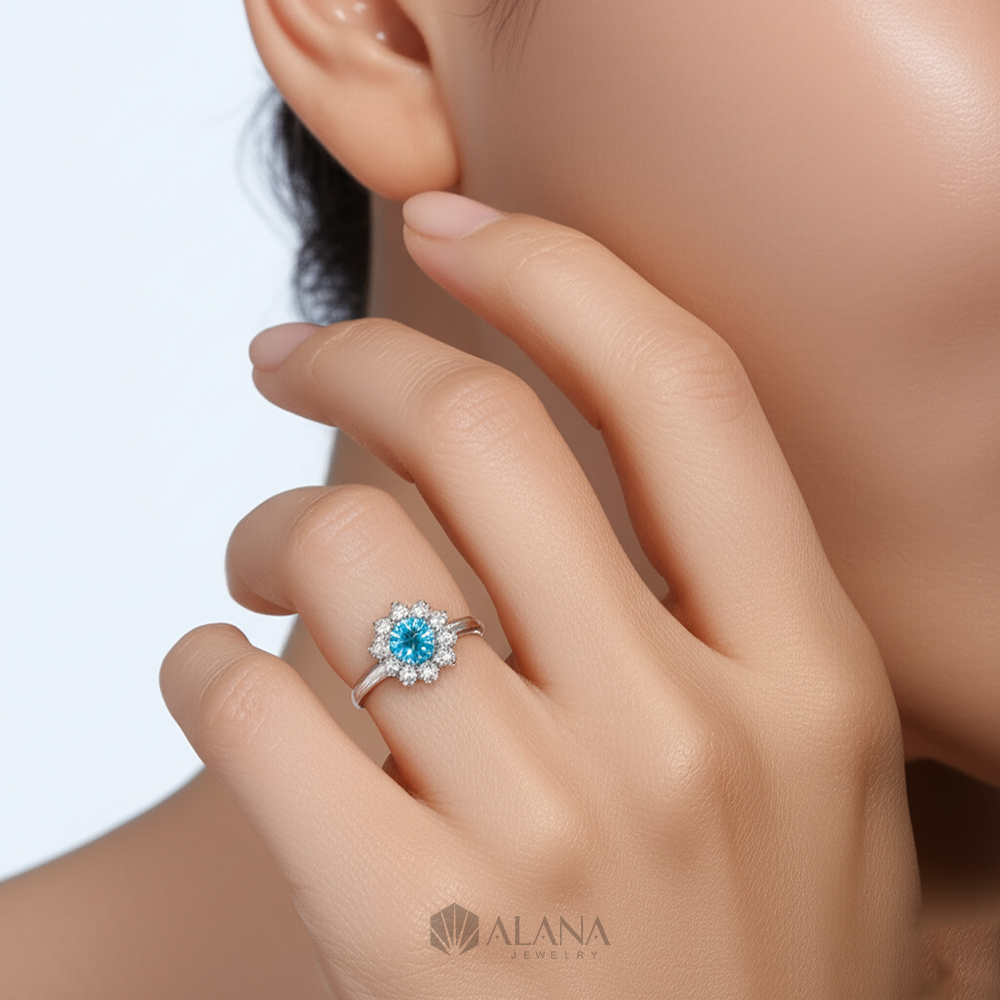 Nhẫn Hoa Moissanite Xanh Biển - RWS065004 - Ảnh 3