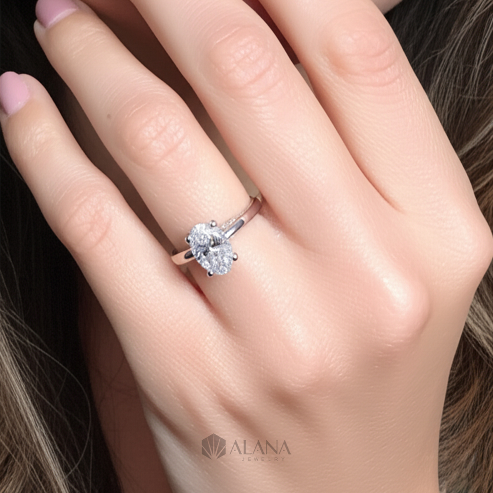 Nhẫn Oval Đính Moissanite Chủ 7x9 - RWS090014 - Ảnh 2