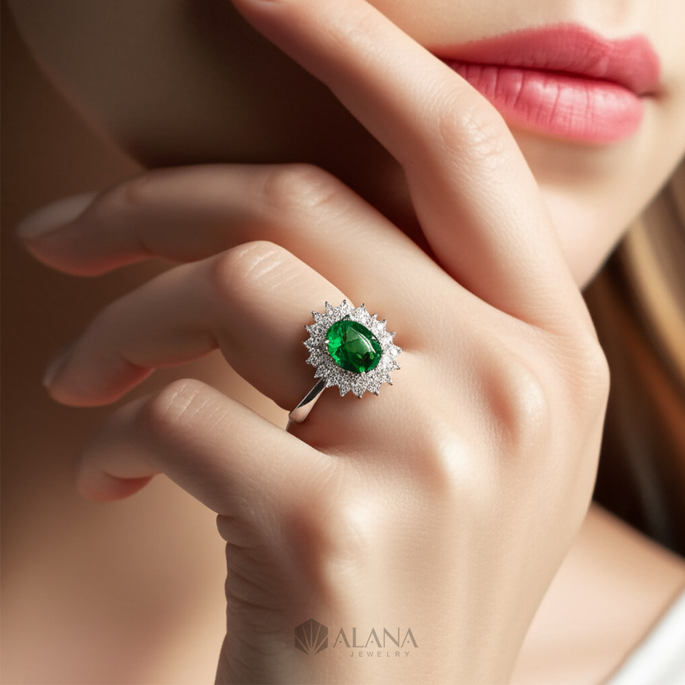 Nhẫn Oval Xanh Lá Đính CZ - RWS090003 - Ảnh 3